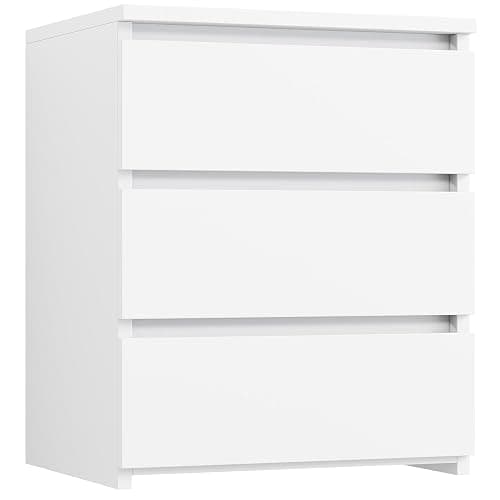FOTOSOK White Nightstand with 3 Drawers, White Bedside Table Night Stand for Bedroom with Cut-Out Handle, Sofa Side Table 3 Drawer Nightstand for Bedroom, 17.7W*15D*21.7H - Image 1