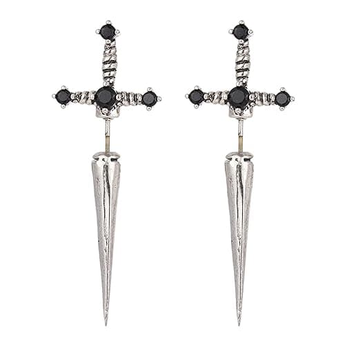 Vintage Gothic Sword Earrings Rhinestone Crystal Dagger Earrings Punk Style Sword Dangle Earrings Costumes Festival Jewelry for Women and Men - Image 1