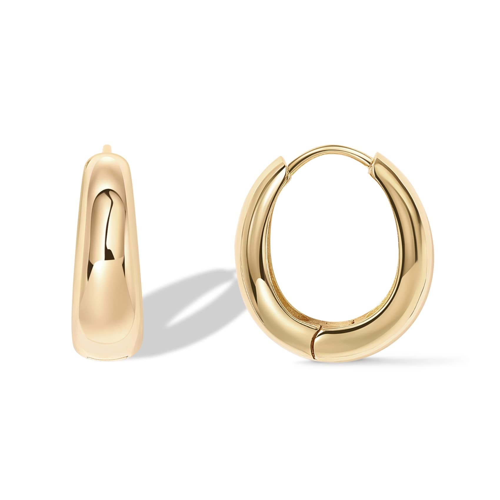 PAVOI 14K Gold Plated 925 Sterling Silver Post Small Chunky Hoops Earrings | Thick Lightweight Gold Hoop Earrings for Women Yellow Gold - Image 1