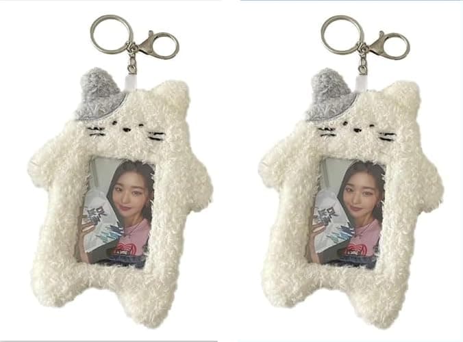 2Pcs White Photocard Holder,Cartoon Plush Photocard Holder Outdoor Girl Korean Style ID Card Cover Protective Case Card Sleeve Student Rabbit Identification Badges Supplies, Office and School Supplies - Image 1
