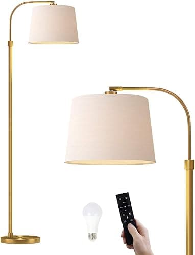 Oneach 62" Arc Floor Lamp for Living Rooms, Gold Tall Standing Lamps with Remote and Stepless Dimmable Bulb, Modern Reading Light for Bedrooms Corner Nursery Kid Office (Bulb Included) - Image 1