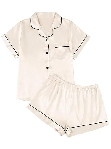 LILLUSORY Silk Satin Pajama Set for Women 2 Piece Lounge Pjs Winter Matching Summer Sleepwear Button Down Shirt Shorts - Image 1