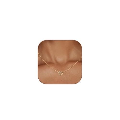 HERIER Cute Heart Necklace Dainty 18k Gold Plated Tiny Heart Pendant Choker Necklaces Small Gold Love Open Heart Chain Necklace for Women Simple Gold Necklace for Women Trendy Jewelry - Image 1