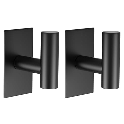 VAEHOLD Wall Towel Hooks, Heavy Duty Sticky Holder Waterproof Towel Hooks for Hanging Coat, Clothes, Closet Hook Wall Mount for Kitchen (Black, 2 Pack) - Image 1