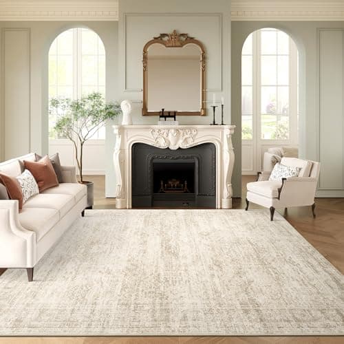 Soalmost Washable Area Rug 8x10, Large Soft Rugs for Living Room Vintage Beige Rug 8x10 Area Rugs for Bedroom Dining Room Non-Slip Stain Resistant Under Table Rug - 8x10 - Beige - Image 1