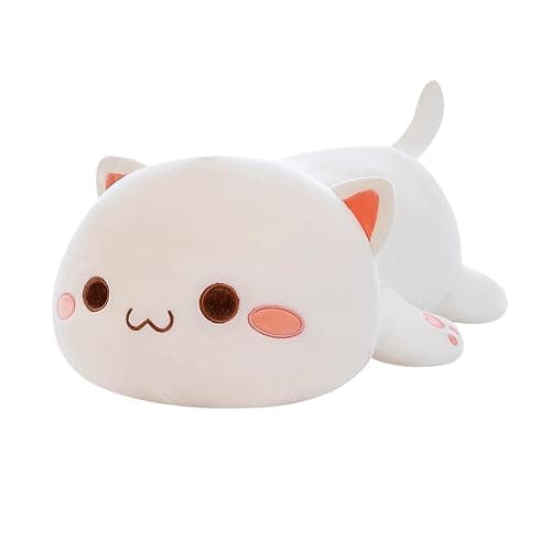FUYU Cat Stuffed Animals, Soft Cat Plush Pillow Kawaii Kitten Stuffed Animal Toy Gifts for Kids Boys Girls Room Decor (White Round Eyes,15in/37cm) | crafted from skin-friendly soft plush fabric with fine stitching. ideal for bedroom decoration and daily accompany. - Image 1
