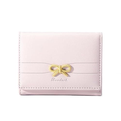 Cute Wallet Coquette Bow Small Wallet Tri-folded Aesthetic Bifold RFID Blocking Card Holder Leather Mini Short Coin Purse with ID Window for Women Girls Ladies -Pink - Image 1
