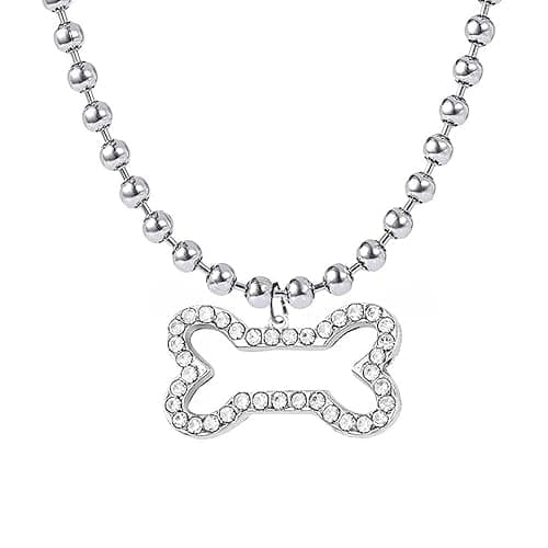 Wloisc Punk Choker Y2k Sliver Gothic Choker For Women-Rhinestone Dog Bone Pendant Ball Chain Necklace - Image 1