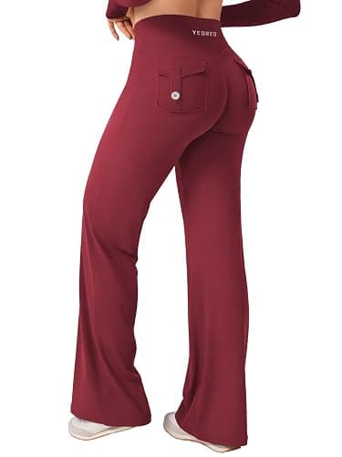 YEOREO Straight Leg Leggings with Pockets Cargo Workout Leggings for Women No Front Seam Hidden Scrunch High Waist Yoga Pants - Image 1
