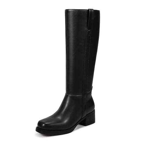 wetkiss Women’s Knee High Boots Chunky Block Heel Tall Boots Knee High Square Toe Long Boot Mid Low Heel Boot with Zipper - Image 1