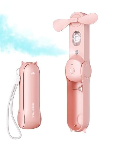 SWEETFULL Misting Fan Portable, Handheld Personal Mister Fans, Small Fan Rechargeable, Mini Spray Water Mist, Kids Women Portable Fans For Travel, Outdoors, Hiking, Camping Home Office (Pink) - Image 1