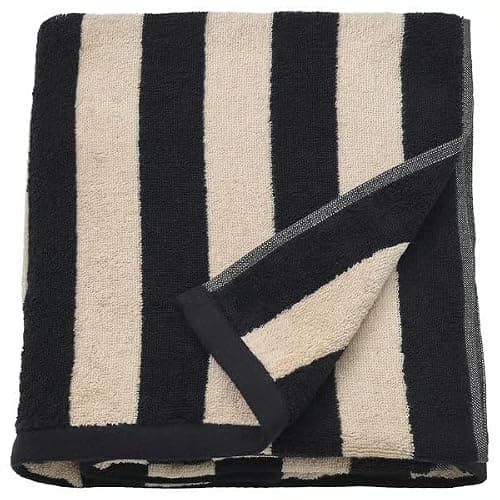 Set of 3 Striped Cotton Bath Sheet - Soft & Absorbent Body Towel with Hanging Loop - Durable Towel for Bathroom, Spa, Gym, or Guest Use - Light Beige & Black, 59 x 39 Inch - Image 1