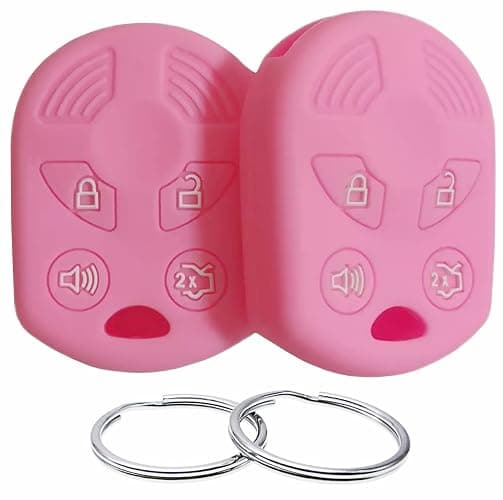 REPROTECTING Silicone Rubber Key Fob Cover Compatible with 2002-2017 Ford C-Max Edge Escape Expedition Explorer Five Hundred Flex Focus Freestyle Fusion Mustang Taurus Transit Connect (Pink Pink) - Image 1