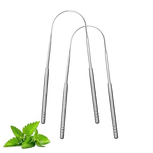 Yiwafu 2 Pack Tongue Scraper,Stainless Steel Tongue Cleaners,Tongue Scraper for Adults, Reduce Bad Breath and Fresh Breath(Silver) - Image 1