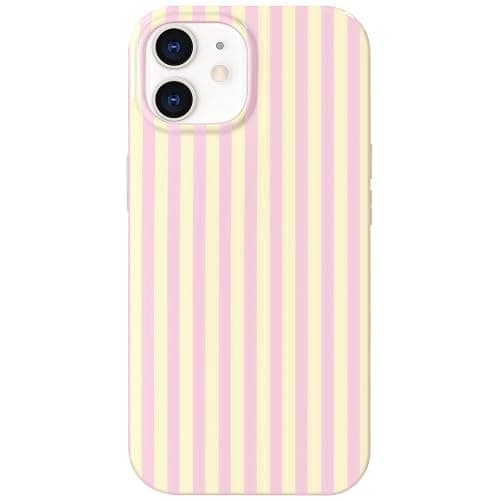 Hython for iPhone 12 Case & iPhone 12 Pro Case Cute Striped Aesthetic Design Simple Stripes Cover 6.1", Thin Slim Soft TPU Bumper Shockproof Rubber Protective Phone Cases Women Girls, Pink/Yellow - Image 1