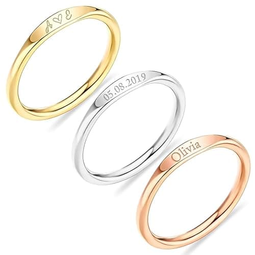 Personalized Name Ring, Custom Engraved Stacking Ring, Mother's Day Gift for Her, Dainty Jewelry Gift for Women, Birthdays, Bridesmaids, Anniversaries, Christmas, Friends, Moms, and Grandmas - Image 1