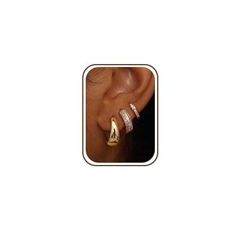 LOLIAS Small 14K Gold Plated Chunky Hoop Earrings for Women Hypoallergenic Silver Earrings Set for Sensitive Ears Non Tarnish Huggie Hoops Earring Stacks for Multiple Piercing Jewelry Lightweight 3Pairs - Image 1