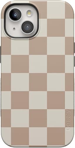 Casely iPhone 15 Case | Fit Check | Neutral Checkerboard Checkered | Compatible with MagSafe | Bold Protective Design - Image 1