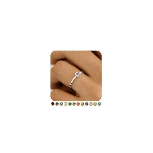 TOSGMY Birthstone Rings for Women Non Tarnish 14K Gold Plated Sterling Silver Stackable Birthday Gifts for Mom Dainty Emerald Green Blue CZ Gemstone Ring for Mothers Daughter Bridesmaid Gifts Jewelry - Image 1