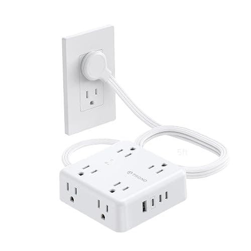 TROND Surge Protector Power Strip, 5FT Flat Plug Extension Cord with 8 Outlets & 4 USB Ports (3 USB C), 1625W, Wall Mount Outlet Extender for Home Office Dorm Room Essentials, White - Image 1