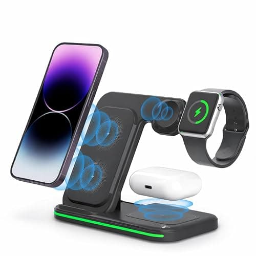3 in 1 Wireless Charger Stand Foldable Fast Charging Station for Phone Watch and Earbuds 15W Wireless Charging Dock with Touch Control Type C Input Portable Travel Charging Stand - Image 1