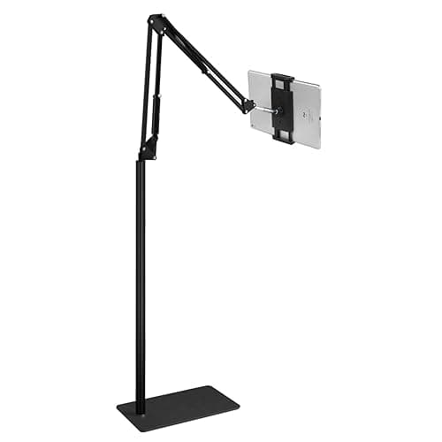 Tablet Floor Stand with 5LB Metal Base, Overhead Bed Phone Stand Angle Height Adjustable Holder, Universal Floor Stand Compatible with iPhone iPad Pro Air Mini, Samsung Tab, Kindle, E-Readers… - Image 1