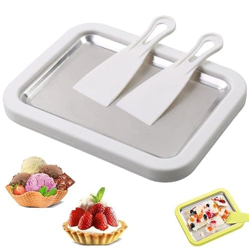 At-Home Rolled Ice Cream Maker Kit, Instant Freeze Plate with 2 Scrapers, DIY Homemade Ice Cream tray, Yogurt, Sorbet, Fun Family Activity for Kids, Food-Grade Stainless Steel(White) - Image 1