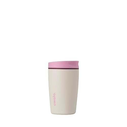 Owala SmoothSip Slider Insulated Stainless Steel Coffee Tumbler, Reusable Iced Coffee Cup, Hot Coffee Travel Mug, BPA Free 12 oz, Pink/Tan (Daybreak) - Image 1