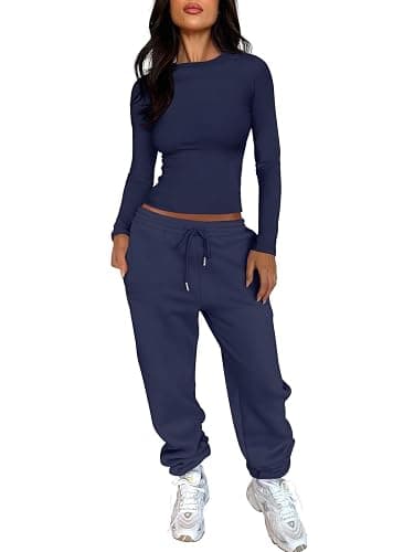 ANRABESS Womens 2 Piece Sweatsuits Long Sleeve Tight Shirt Tops Joggers Fleece Sweatpants Sets 2025 Fall Sweat Lounge Outfits - Image 1