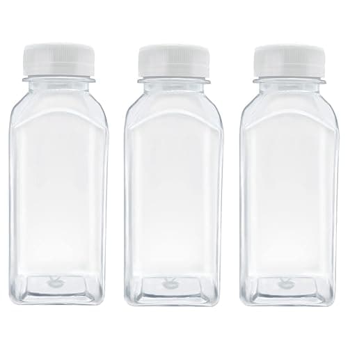 MYYZMY 3 Pcs 8 Ounce Plastic Juice Bottles, Reusable Bulk Beverage Containers for Juice, Milk and Other Beverages, White lid - Image 1