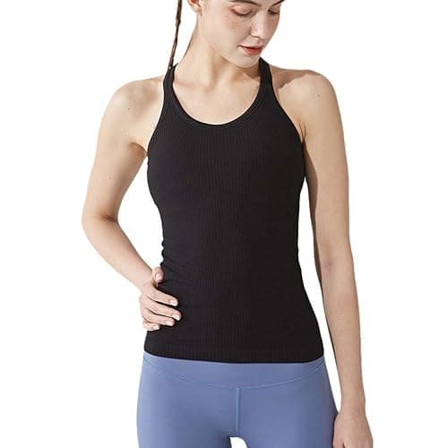 Yoga Racerback Tank Top for Women with Built in Bra,Women's Padded Sports Bra Fitness Workout Running Shirts - Image 1