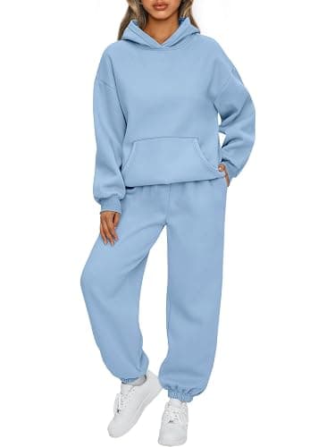 AUTOMET Womens 2 Piece Outfits Lounge Hoodie Sweatsuit Sets Oversized Sweatshirt Baggy Fall Fashion Sweatpants with Pockets - Lightblue - X-Small - Image 1