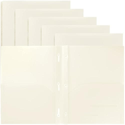 Youngever 6 Pack Heavy Duty Plastic Two Pocket Folders with 3 Prongs, Metal Prongs Fastener, Heavy Duty Plastic 2 Pocket Folder (Cream) - Image 1