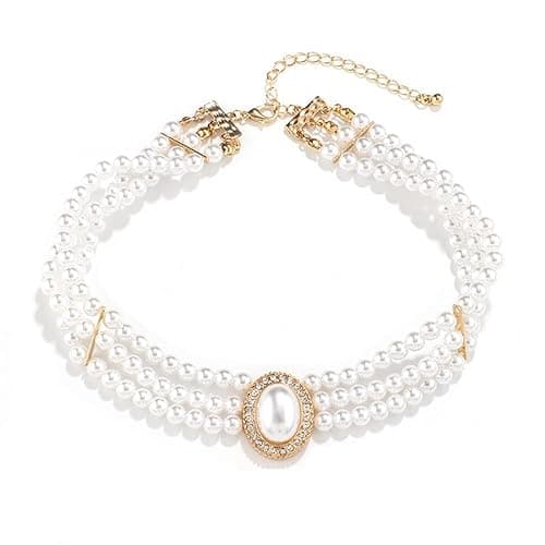 BSLVWG Wedding suite Pearl choker collier 4 rangées choker Simulation Pearl plaqué rhodium élégant charme collier féminin multicouche choker Chain round - Image 1