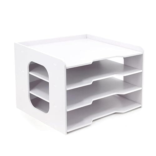 SONGWAY Scrapbook Paper Organizer 12x12-4 Tier File Organizer for Desk, 12x12 Stackable Scrapbook Paper Storage Trays - Image 1