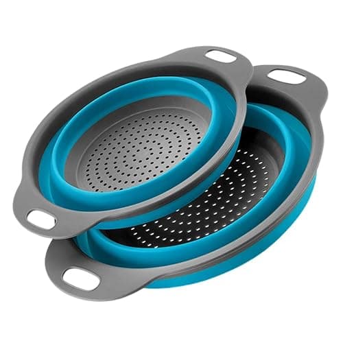 Surwin 2 Pcs Collapsible Colanders, Big Small Combination Silicone Colander, Foldable Filter Drain Baskets, Kitchen Strainer for Draining Pasta Fruits Vegetable Colanders (Blue,Set of 2) - Image 1