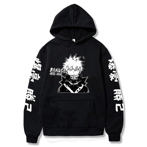 PFOFEPY Anime MHA Hoodie Print Academia Hooded Sweatshirt Bakugou Katsuki Cospaly Hoodies Pullover - Medium - Black 4 - Image 1