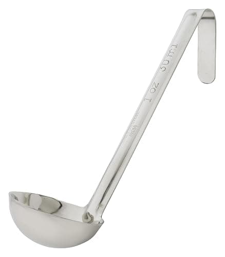 Winco 1 oz Red Stainless Steel Ladle | Dishwasher safe, Portion control, Heavy-duty, Curved handle, Great for Soups, Sauces, Stews and Buffet Service - Image 1