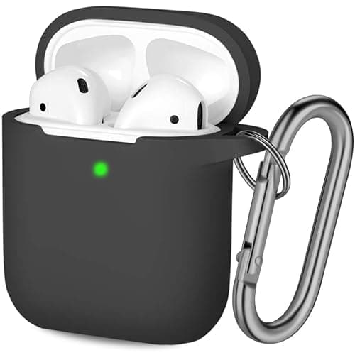 Hamile Cover Compatible with AirPods Case, Soft Silicone Protective Covers Skin (Front LED Visible) Designed for Airpod 2/ AirPod 1 Cases with Keychain Accessories, Women Girls Men Boys,Black - Image 1