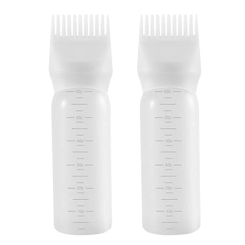 Pimoys Root Comb Applicator Bottle 6 Ounce, 2 Pack Hair Oil Applicator, Applicator Bottle for Hair Dye Applicator Bottle with Graduated Scale, White - Image 1