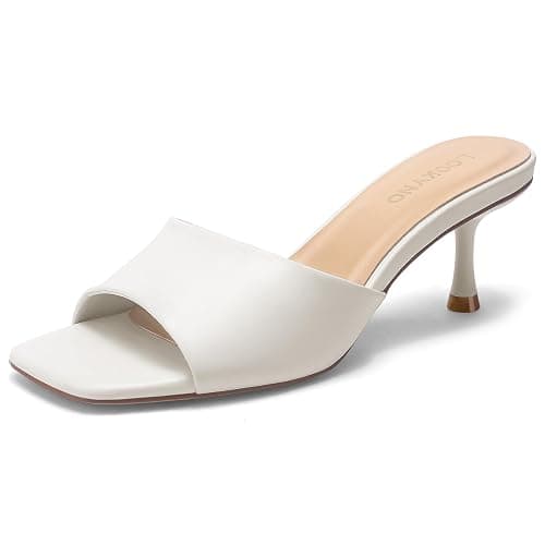Lookyno Womens Kitten Heel Sandals Square Toe Open Toe Mules Sandals | Chic 2.3 Inch Dressy Stiletto Heeled Sandals Slip On for Party, Daily Casual - Image 1