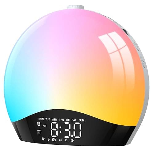 LIORQUE Sunrise Alarm Clock Wake Up Light Clock with Sunrise/Sunset Simulation, 8 Colors Atmosphere Lamp, 22 Natural Sounds, Dual Alarms, Snooze and FM Radio, Light Up Alarm Clock Bedside - Image 1