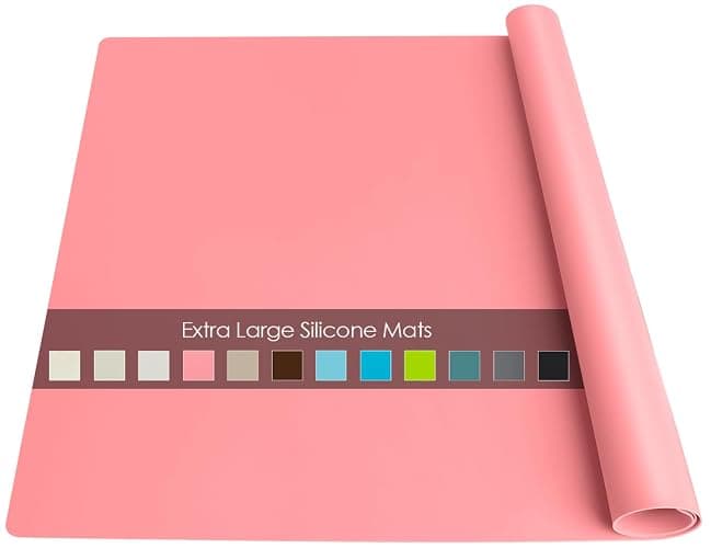 Extra Large Silicone Table Mat, Silicone Mat for Crafts Kids Dinner Placemat Desk Countertop Protector, Heat Resistant Baking Mat Reusable Dough Rolling Pad Fondant Mat, Pink (23.62x15.75 inches) - Image 1