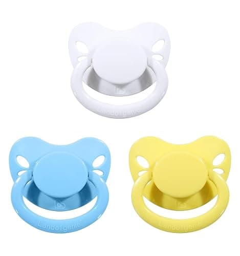 Landofgenie Adult Silicone Pacifier 3-Piece Set, BPA-Free, Blue + Yellow + White, Butterfly-Shaped - Image 1