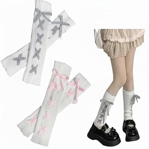 DUOJINSANXI 2Pcs Leg Warmers Y2k, Cute Leg Warmers for Women Girls, Bows Lace Harajuku Costume Warm Socks Accessories - Image 1