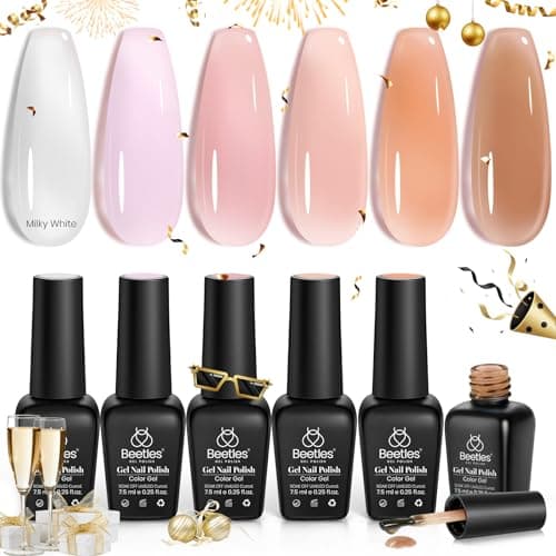 beetles Gel Polish 6 Colors Jelly Winter Gel Nail Polish Set Gift, Milky White Sheer Pink Nude Brown Translucent Soak Off Uv Nail Gel Diy Art for Girls Women Ultimate Monochrome Collection - Image 1