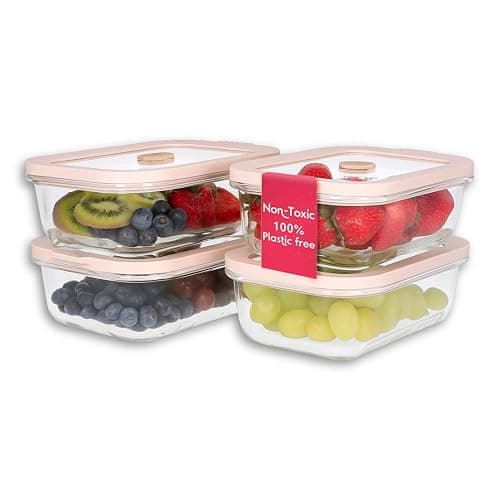 Ziruma Non-Toxic 2.6 Cup Glass Food Storage Containers With Lids - Soup Containers with Lids, Plastic Free Meal Prep, Airtight Food Container, Microwave and Freezer Safe, 4 Pack - Image 1