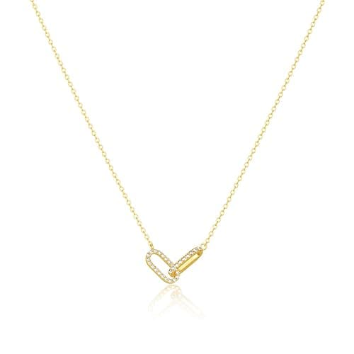 Freekiss Gold Pendant Necklace for Women, Dainty Diamond Necklaces for Women Simple 14K Gold Plated Paperclip Choker Necklaces Cute Minimalist Open Oval Necklaces Gold Jewelry for Women Gifts - Image 1