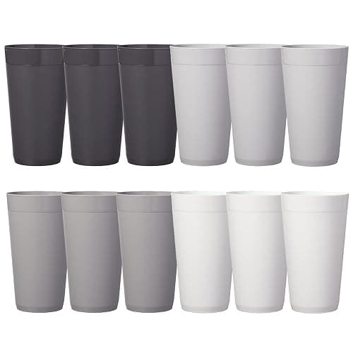US Acrylic Newport 20 ounce Unbreakable Plastic Stackable Water Tumblers in Grey Stone | Set of 12 Drinking Cups | Reusable, BPA-free, Made in the USA, Top-rack Dishwasher and Microwave Safe - Image 1