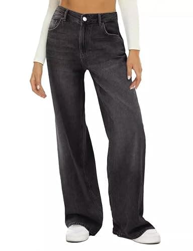 Kinghua Wide Leg Jeans for Women Spring Summer Casual Mid Rise Straight Leg Baggy Jean Vintage Boyfriend Denim Pants - Image 1